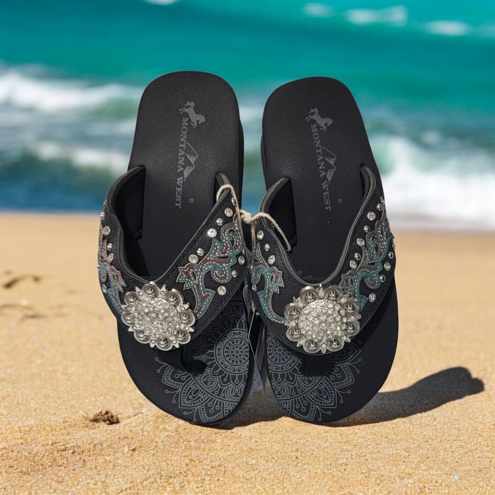 Montana West Black and Silver Women's Sandals